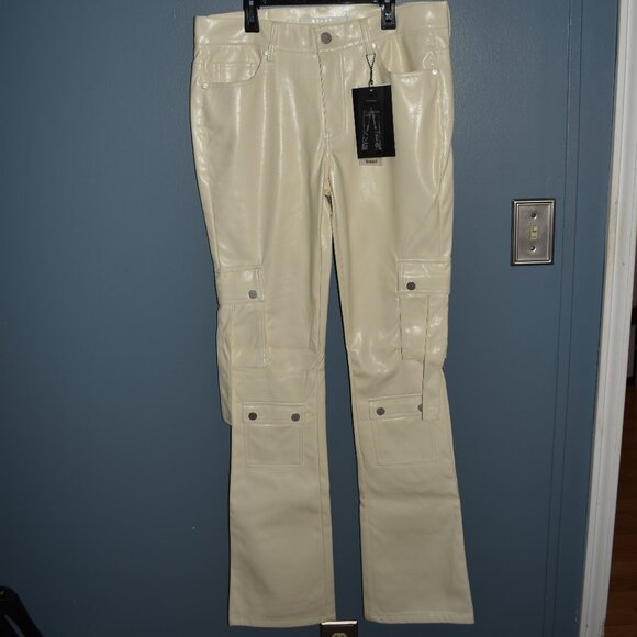 Kloud9 Other - Kloud9 faux leather cargo stack pants size  34x36, Cream color, new with tags